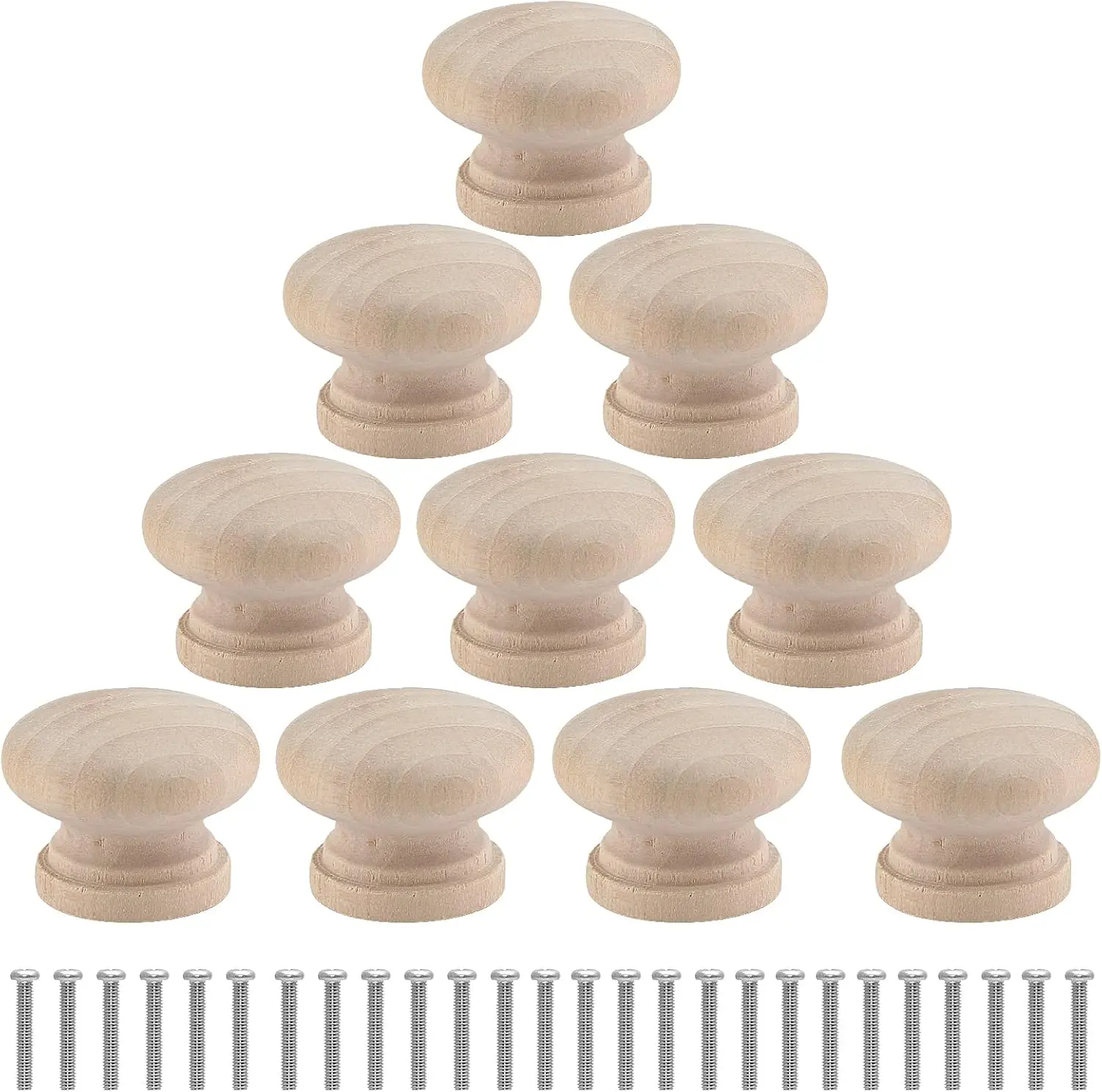 30 Pcs Round Wooden Cabinet Knobs 1-1/8" (28mm) Unfinished Wooden Pulls Mushroom Shape Wood Knobs for Cabinet Dresser Drawer