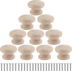 30 Pcs Round Wooden Cabinet Knobs 1-1/8" (28mm) Unfinished Wooden Pulls Mushroom Shape Wood Knobs for Cabinet Dresser Drawer