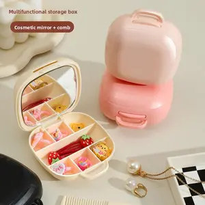 New Portable Travel Jewelry Box 3-in-1 Makeup Mirror with Comb Storage Box Multifunctional Design for Travel and Home Use