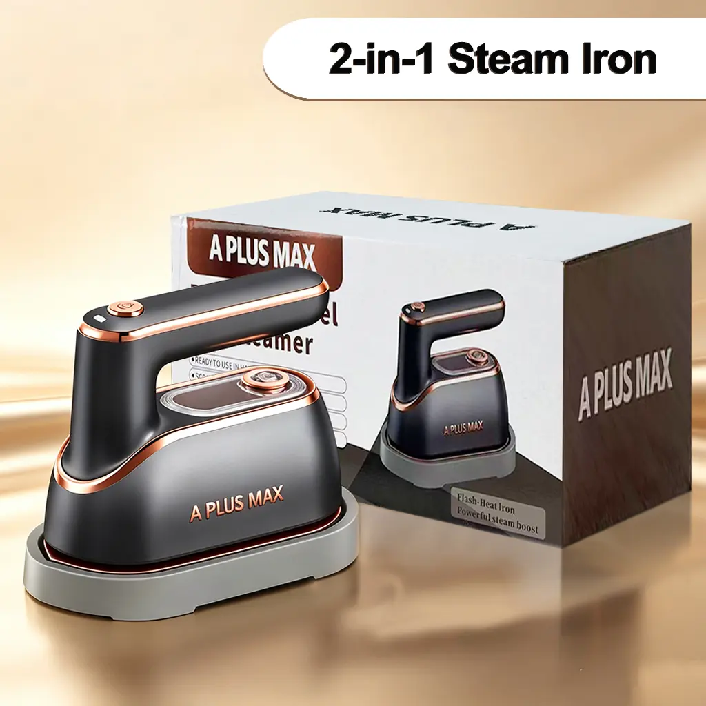 A PLUS MAX 2-in-1 Foldable Modern Compact Travel Steamer & Iron - Rotary Handheld Steamer for Clothes, Fast Heat-Up, Large Soleplate, 150ml Water Tank, Lightweight Silk Press Steam Irons, Miniature Portable for Home, Dorm, Miniature Portable Steam Irons