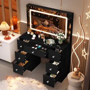 XXL Black Makeup Vanity Desk Dressing Table with Lights Vanity extra-large Mirror & 3 Color Modes LED Brightness Adjustable