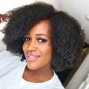 Hergivenhair Coily Texture BYE BYE Leave-Out Thin Part Wig Type 4 Human Hair V Part Wig No Leave Out Glueless Wigs for Natural Hair Beginners Kinky Curly Wig
