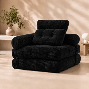 HYRORA TFK Folding Sofa Bed, L-Shaped Convertible Sleeper Chair Bed with High-Density Support Foam, Dual Pillows, Armrest & Carry Handle, Foldable Floor Lounge with Back Support for Small Spaces Living Room Bedroom Apartment Office, Single Black couch