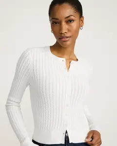 Express Airy Soft Cable Knit Crew Neck Cardigan