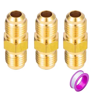 1/4" Male Flare x 1/4" Male Flare Connector Gas Adapter Union Brass Tube Coupler Pipe Fitting (3PCS)