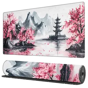 BHJLAXR Cherry Blossom Pattern Mouse Pad, 1 Count Large Gaming Mouse Pad, Extended Keyboard Mousepad with Non-Slip Base and Stitched Edge for Desk Home Office