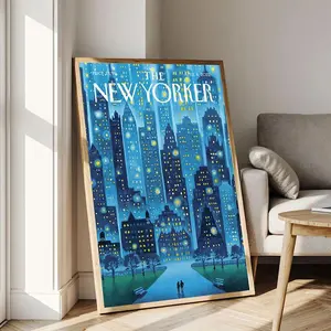 The New Yorker City Lights Poster, 2022 NYC Skyline Art Print, Modern Night Wall Decor LI-T10-244