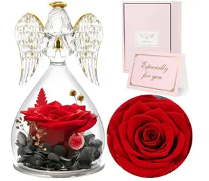 Sunia Gifts for Mom Birthday Gifts for Women, Mothers Day Preserved Real Roses in Glass Angel Figurine Forever Flowers for Delivery Prime, Flores Eternas Presents for Grandma Wife Daughter Sister