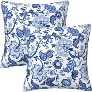 Blue And White Porcelain Floral  Chinoiserie Throw Pillow Covers 16x16 In Sets Of 2 Modern Farmhouse Pillow Cover  Decorative Pillowcase Cushion Cover For Living Room Cushion Sofa Bed