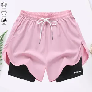Women’s summer shorts with lining, drawstring, elastic waistband; athletic shorts suitable for running workouts, gym, casual sports, and summer wear.