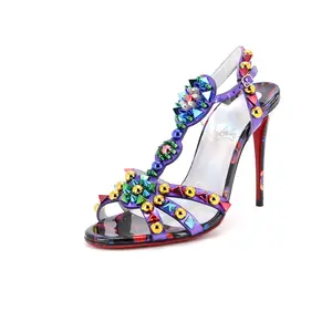 Pre-owned Christian Louboutin Women's Goldora Heeled Sandals Studded Patent 100 by Rebag