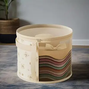 Fashion Transparent Fabric Bear Hat Storage Box, Round Stackable with Large Front Window, Portable Zipper Clothing Organizer for Beach Hats