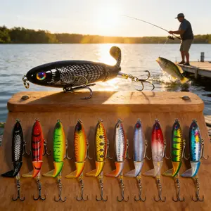10-Pack Bass Whopper Lures, Floating Bait with Spinner Tail & Treble Hooks, Jumping Bait Set for Fresh and Saltwater Fishing.
