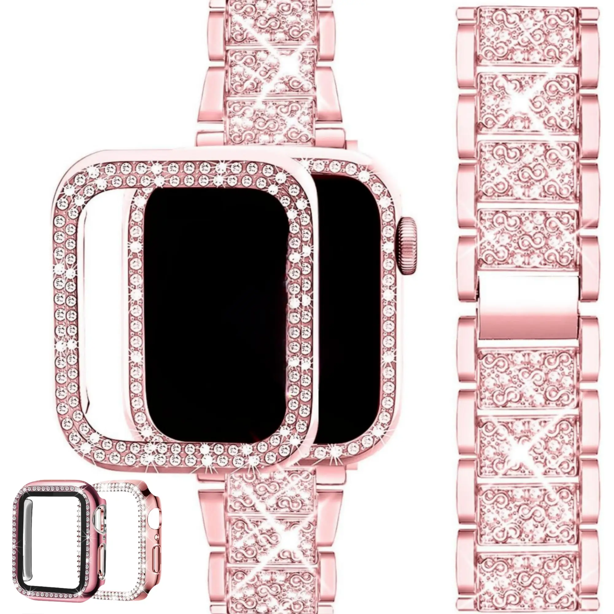 Fashion Adjustable Smartwatch Band & Protective Cover Case Kit, Summer Watch Protector Includes 1 Watch Band & 2 Protective Cases, Suitable for iWatch