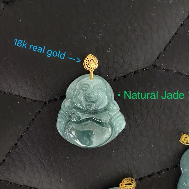 18k real gold natural jade Buddha pendant