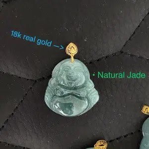 18k real gold natural jade Buddha pendant