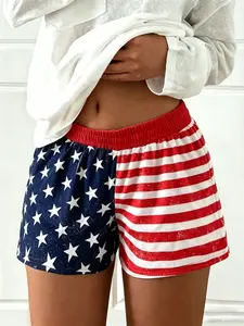 Summer New Arrival American Flag Striped Women's Shorts, Breathable Lightweight Casual, Trendy Fashion Loose-Fit Elastic Waist Short Pants