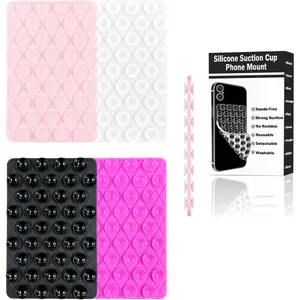 4 Pack  Suction Cup Phone Case Mount Double Sided Detachable,   Grip Holder Hands-Free Phone Accessories for Selfies & Videos (+Black+Rose+White)