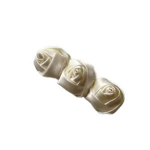 Cream Pearl Satin White Rosette Rose Hair Clip Barrette for Elegant Updo Styles