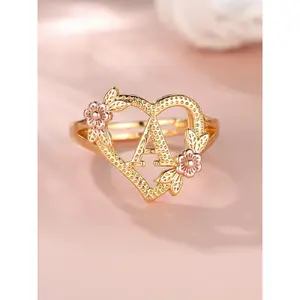 2024 Fashion Flower & Heart Design Ring for Girlfriend, Alphabet Design Ring for Women, Unique Rings Jewelry for Girlfriend for Back To School Fall, Valentine's Day, Statement Ring, Jewelry Gifts, Personalized Jewelry, Adjustable Initial Rings