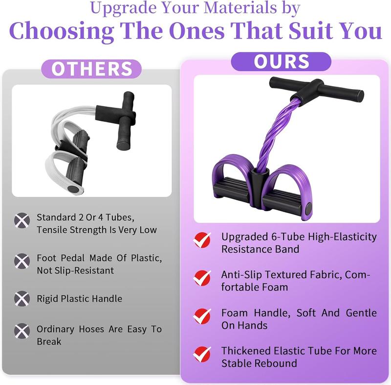 Multifunction Tension Rope, 6-Tube Elastic Yoga Pedal Puller Resistance Band, Natural Latex Tension Rope Fitness Equipment, for Abdomen/Waist/Arm/Leg Stretching Slimming Training (Purple)
