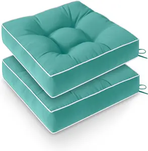 Outdoor Chair Cushions Set of 2, Patio Cushions for Outdoor Furniture, Tufted  Outdoor Chair Pads, 19 x 19 Inch, Teal