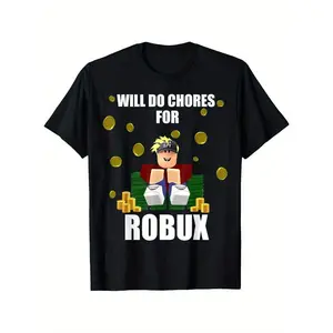 Noob & Professional Gamer Will Do Chores For Robux Funny T-Shirt, Boys Fashion Bottoming Shirt Breathable, Moisture Wicking, Casual Comfortable Top Streetwear Fashion Casual Summer Tee Crew Neck Short Sleeve T-Shirt Best Gift For Boy Girl, Royal Blue