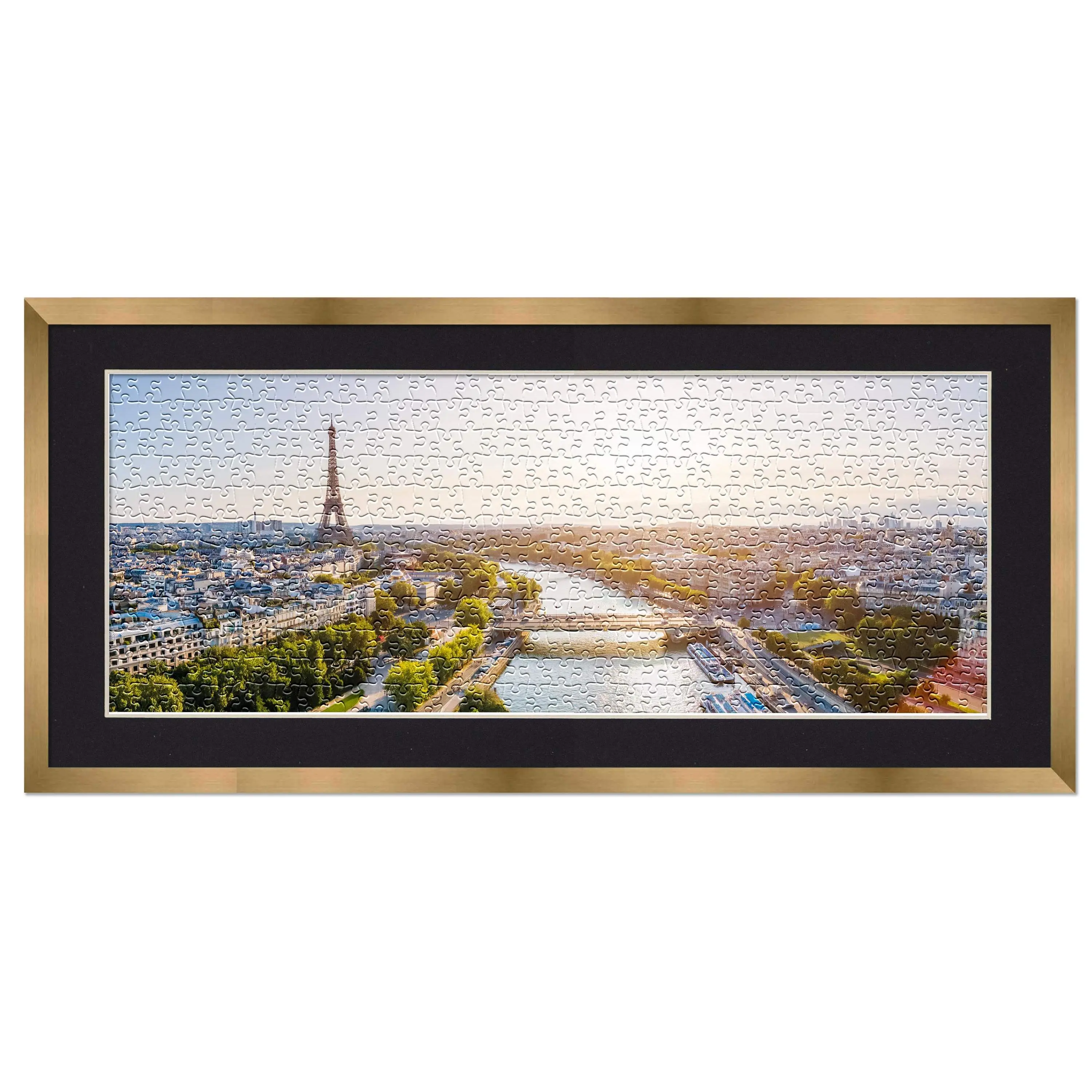 11.25x38.25 Jigsaw Puzzle Frame Kit - Kit Includes Puzzle Glue Sheets, Bronze Wood Puzzle Frame with Black Mat, UV Acrylic, Backing,, Hanging Hardware