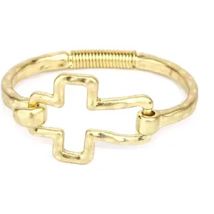 Chunky Fashion Bangle Bracelet for Women, Hammered Worn  &  Tone,  Style Spring Tension Hook Cuff Fashion