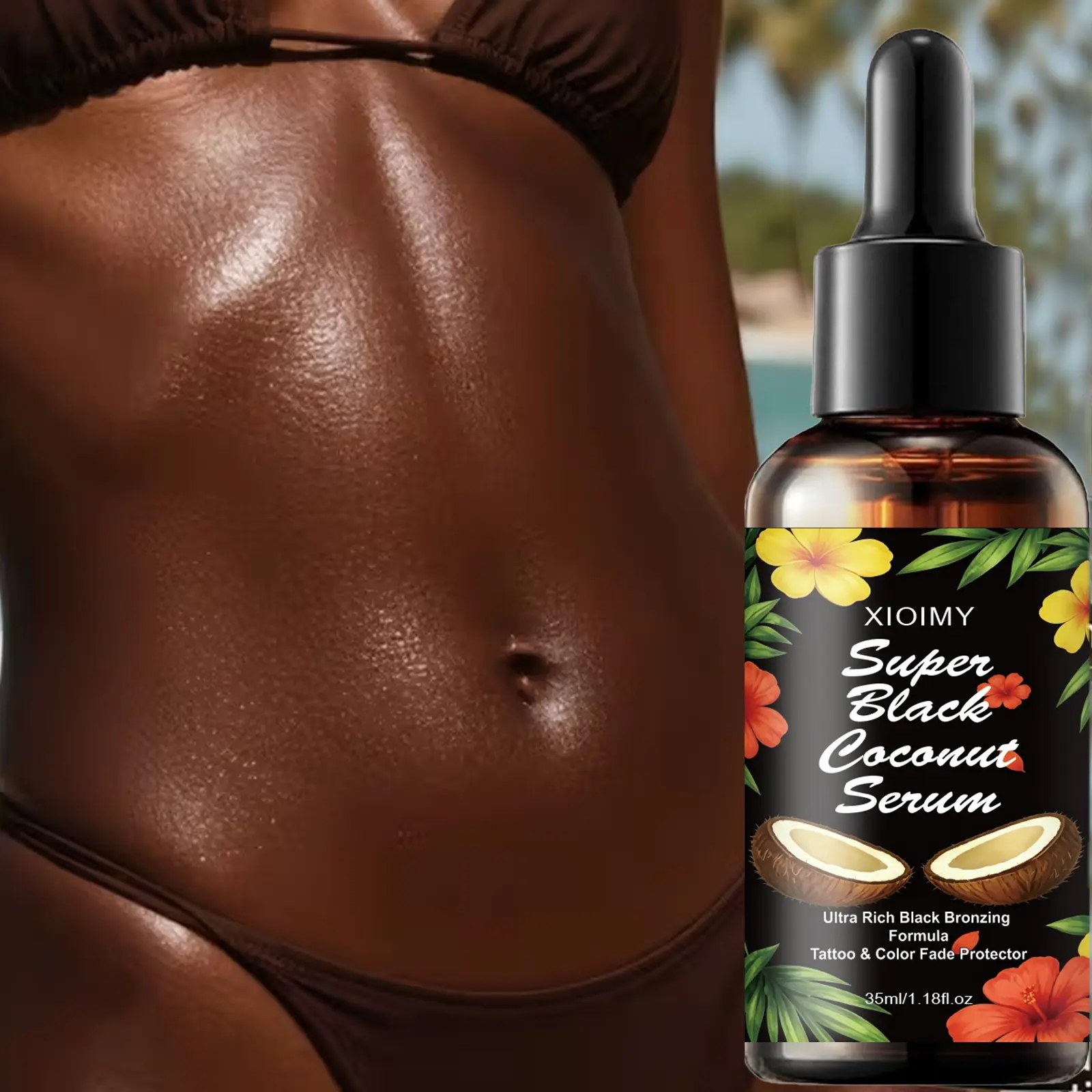 35ML Coconut Self-Tanning Oil, Body Care, Body Oil Moisturizer, Waterproof Long-Lasting, Indoor Use, Moisturizing Bronzing Drops, Easy to Carry, Sunless Tanner, No Oxybenzone