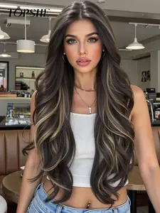 Lace Front Wig, 13x6 Area 28 Inch Synthetic Hair Highlights Gradient, Synthetic Hair Wigs, No Bangs Long Curly, Natural Look Comfortable Daily Wear, Lace Frontal Wigs