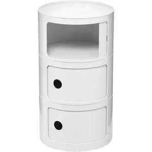 3 Tier Rounded Cabinet, Round Nightstand Detachable End Table with Storage Lightweight Side Table, Round End Table with Storage for Living Room Bedroom Bathroom Kitchen (White)
