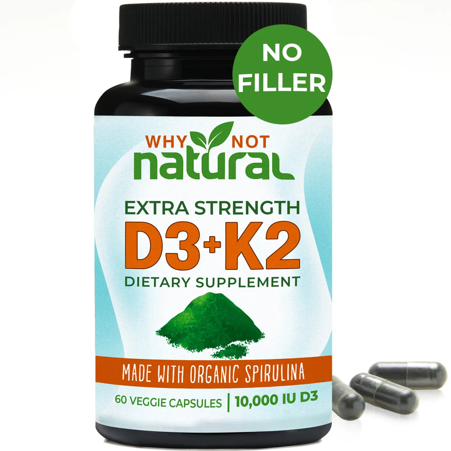 Why Not Natural D3-K2 capsules in organic spirulina (NO other ingredients beside...