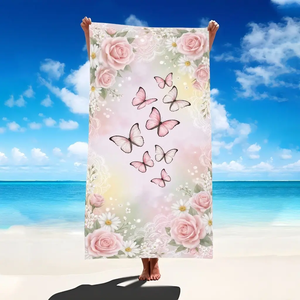 Dreamy Butterfly Pattern Beach Towel, Ultra-Fine Fiber Super Large Beach Blanket, Highly Absorbent Bath Towel, Water Absorbent Towel, Ideal for Travel, Pool, Surfing, Yoga, Camping