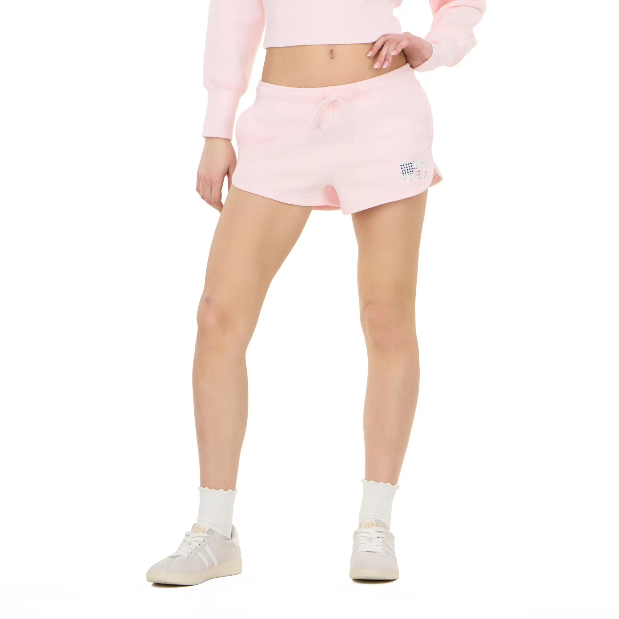 Forever 21 Women's Flag Graphic Fleece Shorts with Elastic Drawstring Waist, Casual Everyday Bottom with Pockets for a Comfortable Fit, Sporty Chic, Side Pockets