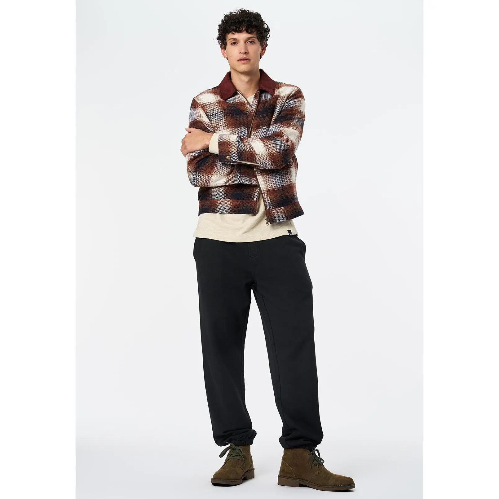 Julio Men's Boxy Plaid Jacket, Tan - BM24702