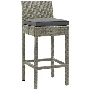 Modway Conduit Outdoor Patio Wicker Rattan Bar Stool in Light Gray Charcoal