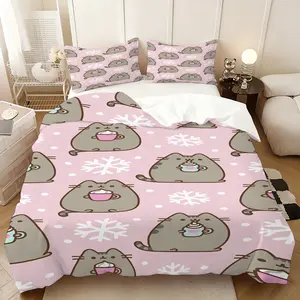 3-Piece Pusheen Themed Bedding Set (1 Duvet Cover + 2 Pillowcases), Lightweight Soft All-Season Bedding, No Comforter, Ideal for Bedroom, Home & Dorm Decor Gift