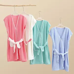 1 thick absorbent coral fleece bath skirt, adult wearable bath towel, women’s comfortable home robe GARMENTARY