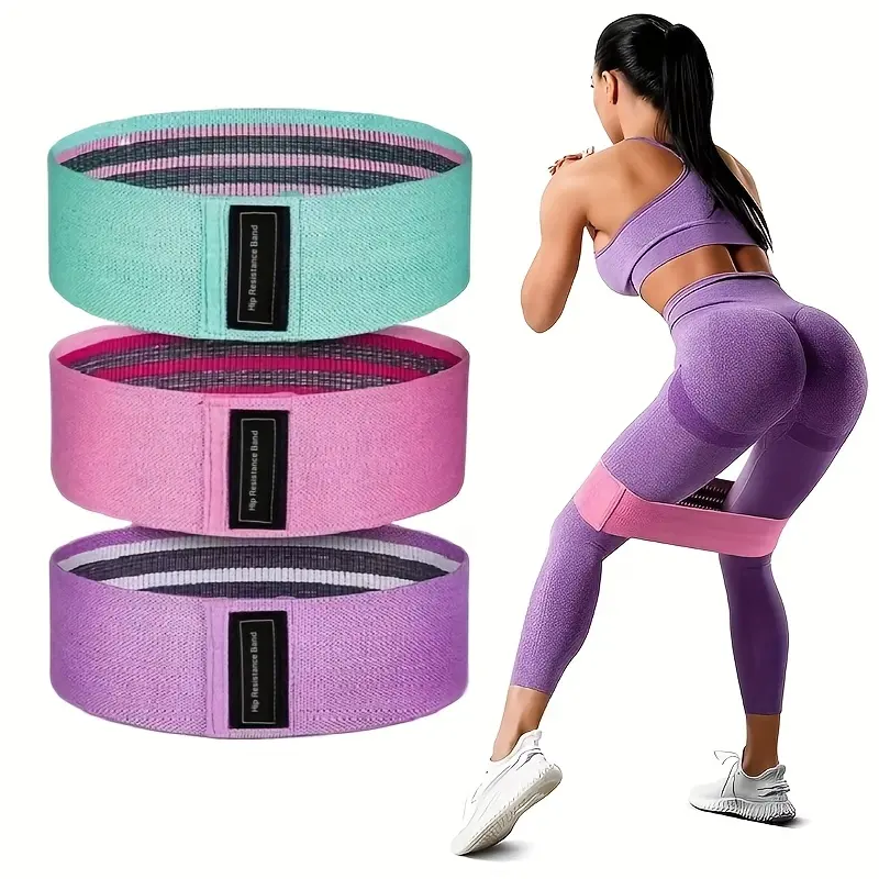 Durable Stretching Band Set - 3-Piece Stackable Medium Elasticity Resistance Bands, Workout Accessories for Glute Growth, Legs, Home Fitness (Pink, Purple, Green), Elasticity Bands