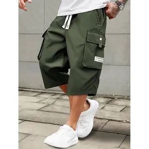 Men's Solid-Color Knee-Length Cargo Shorts 3-Pack with Drawstring Waist & Flap Pockets Comfortable Fit for Everyday Casual Wear Work & Leisure Activities Menswear Tropical Beige Beige - Plain summer Breathable elastic