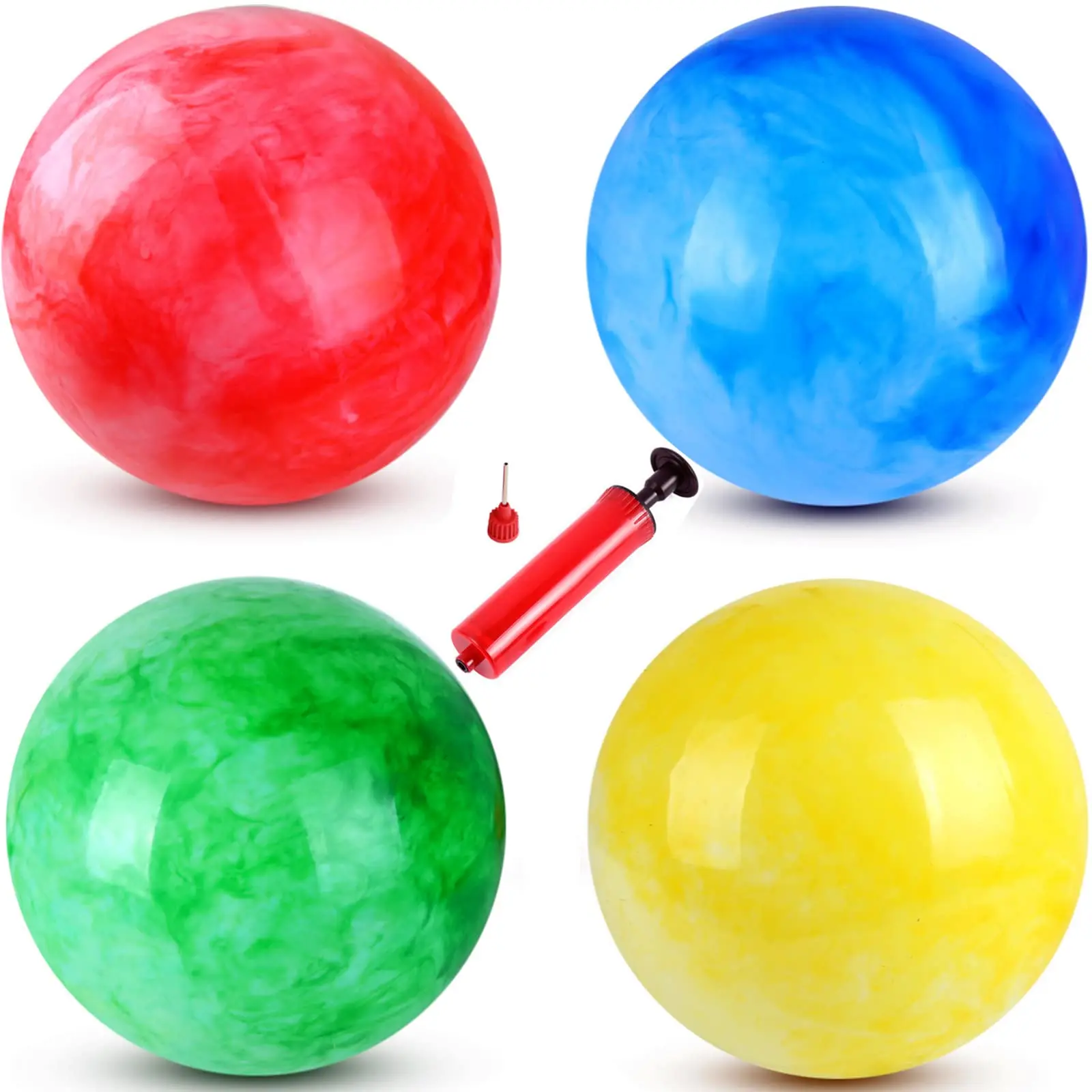 4 Marbleized Bouncy Balls & 1 Pump 9 Inch Inflatable Sensory Beach Ball Kickball School Playground Will Provide Hours of Fun and Entertainment for You Your Family