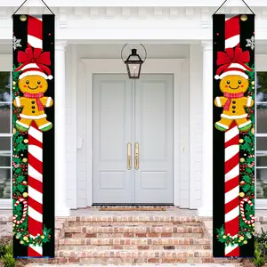 1Pair Christmas Door Hanging Couplets, Background Gingerbread Man Lollipop Column Decorations, Holiday Welcome Prop, Festive Atmosphere Creator, Party Decoration Supplies