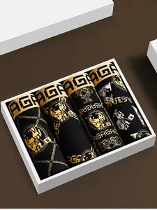 4-Pack Gold Luxury Printed Underwear, Comfortable Soft Touch, Moisture-Wicking, High Elasticity, Elastic Knit Underwear, Ideal for Daily Wear and Sports
