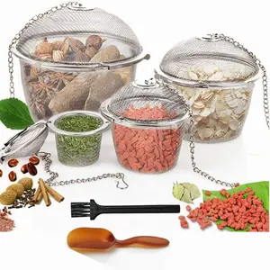 4Pcs Stainless Steel Tea Strainer Infuser with Brush and Spoon Kit, Tea ball Locking Ball Tea Spice Mesh Herbal Ball Cooking tools With Chain