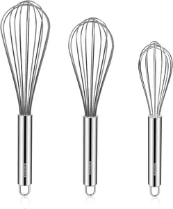 Stainless Steel Whisk Set (3 Pack) – 8”, 10”, 12” Balloon Wire Whisks | Heavy Duty Kitchen Whisks for Cooking, Baking & Mixing