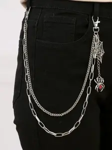 Double Layer Chain Rhinestone Spider Web Pendant Pants Chain, Hip Hop Cowboy Unisex Pants Chain Decoration, Stylish Accessory