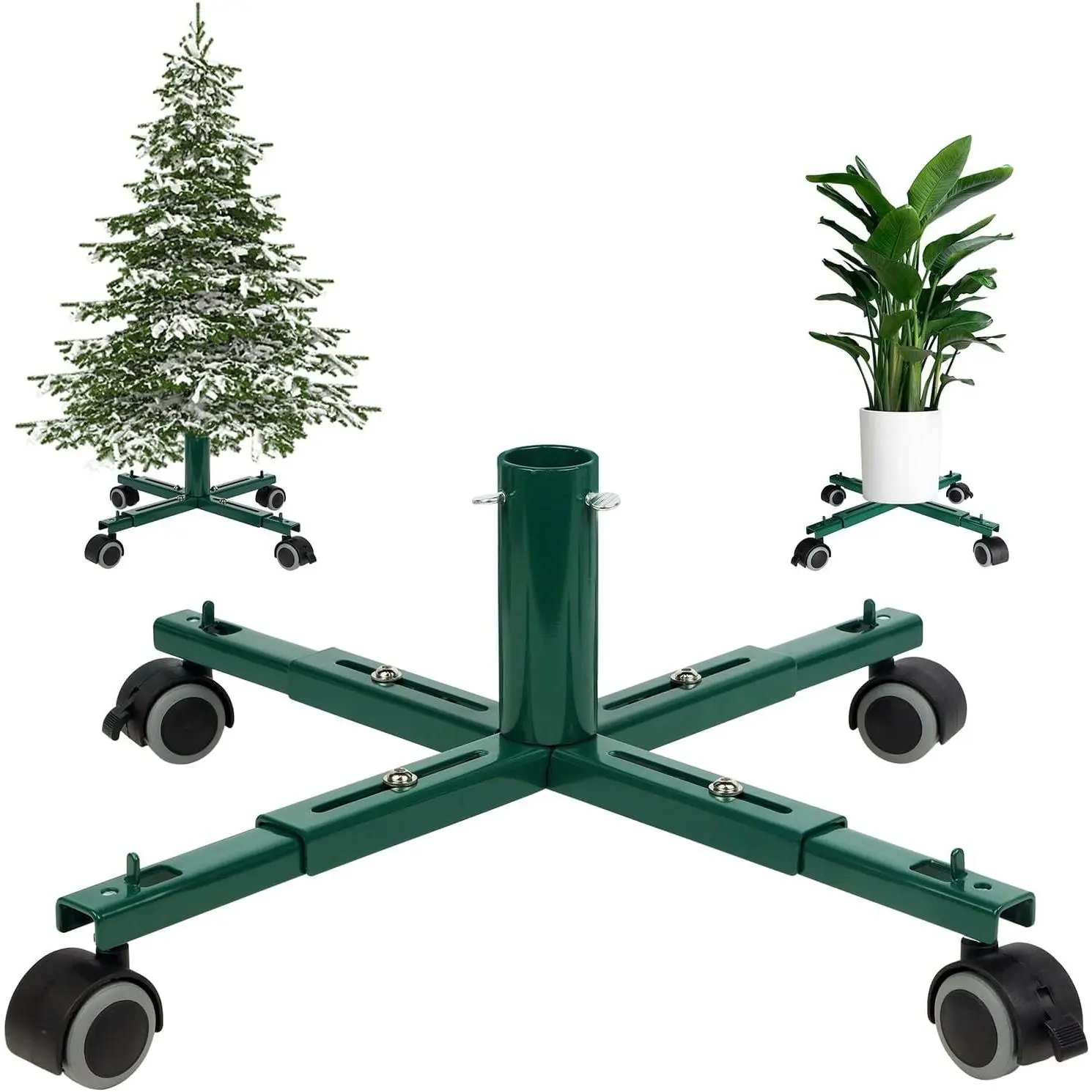 Rolling Christmas Tree Stand with Wheels – Movable Base for Artificial Trees up to 7.5 FT – Green Plant Caddy & Tree Dolly for Easy Storage & Display Metal Ornaments