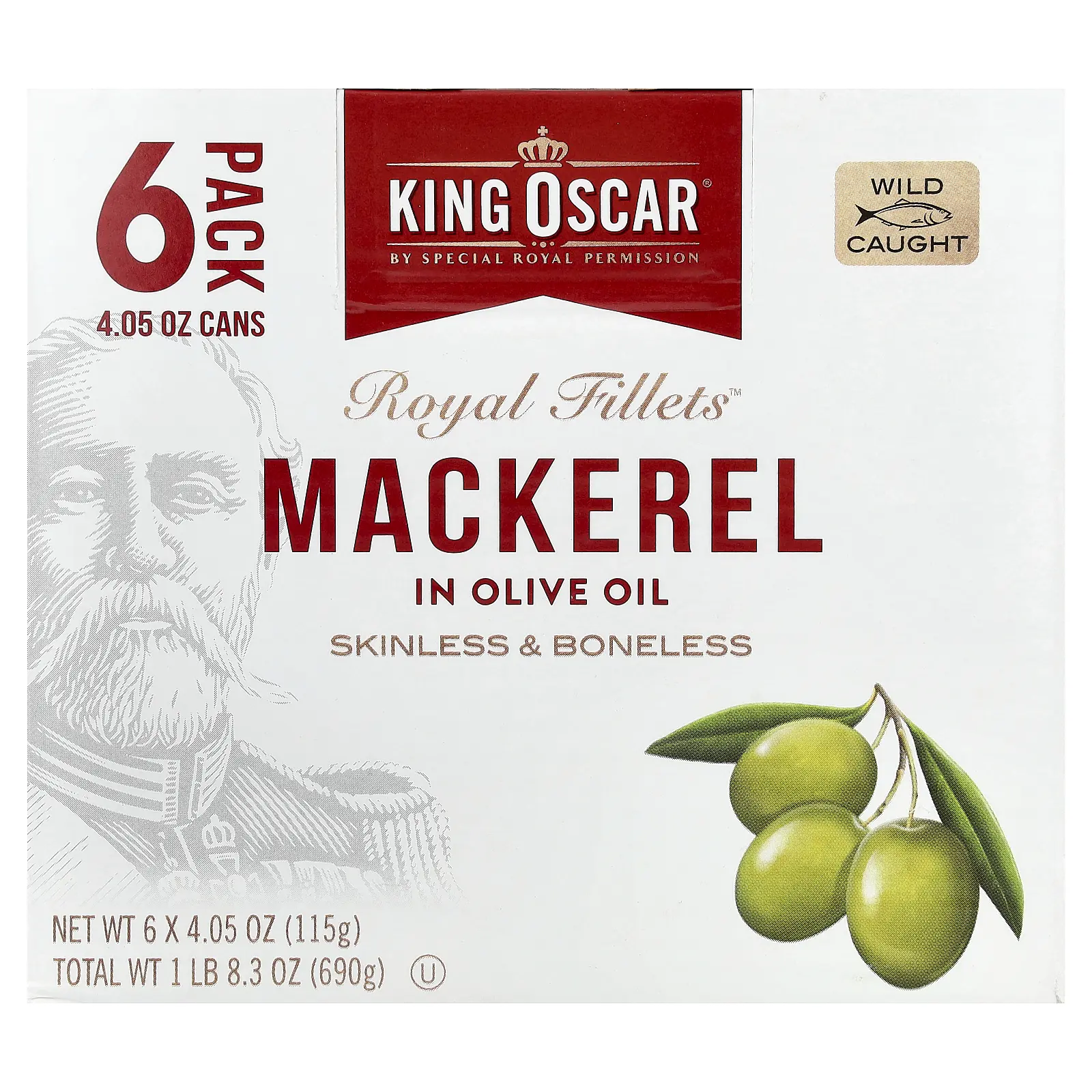 King Oscar Royal Fillets™, Mackerel in Olive Oil, 6 Pack, 4.05 oz (115 g) Each
