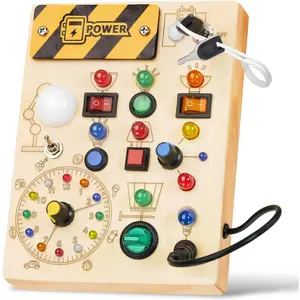 Busy Board Toys: Wooden Sensory Toy for Toddler with LED Light Up Switch, Educational/Christmas/Birthday Gifts for 1-3 Year Old Boys & Girls